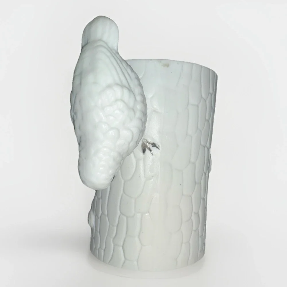 Vintage White Porcelain Tree Trunk Vase with Two Bird Accents Matte Finish
